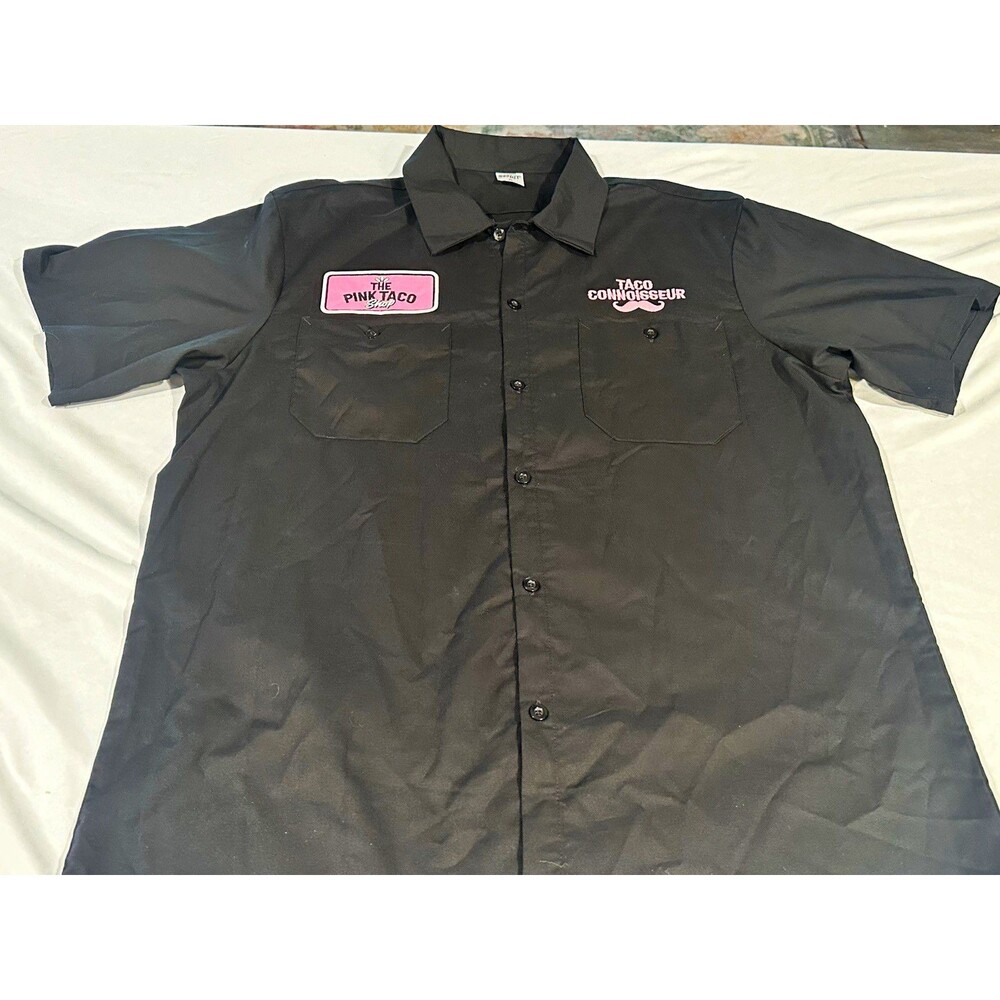 Spirit Halloween Pink Taco Shop Costume Shirt Mens XL Black Button Up